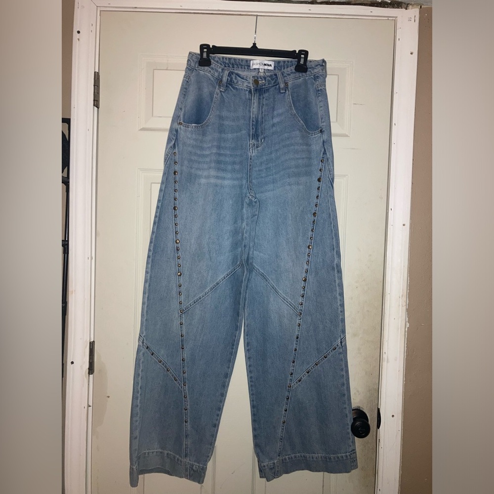 Fashion Nova Studded Jeans Wide Leg